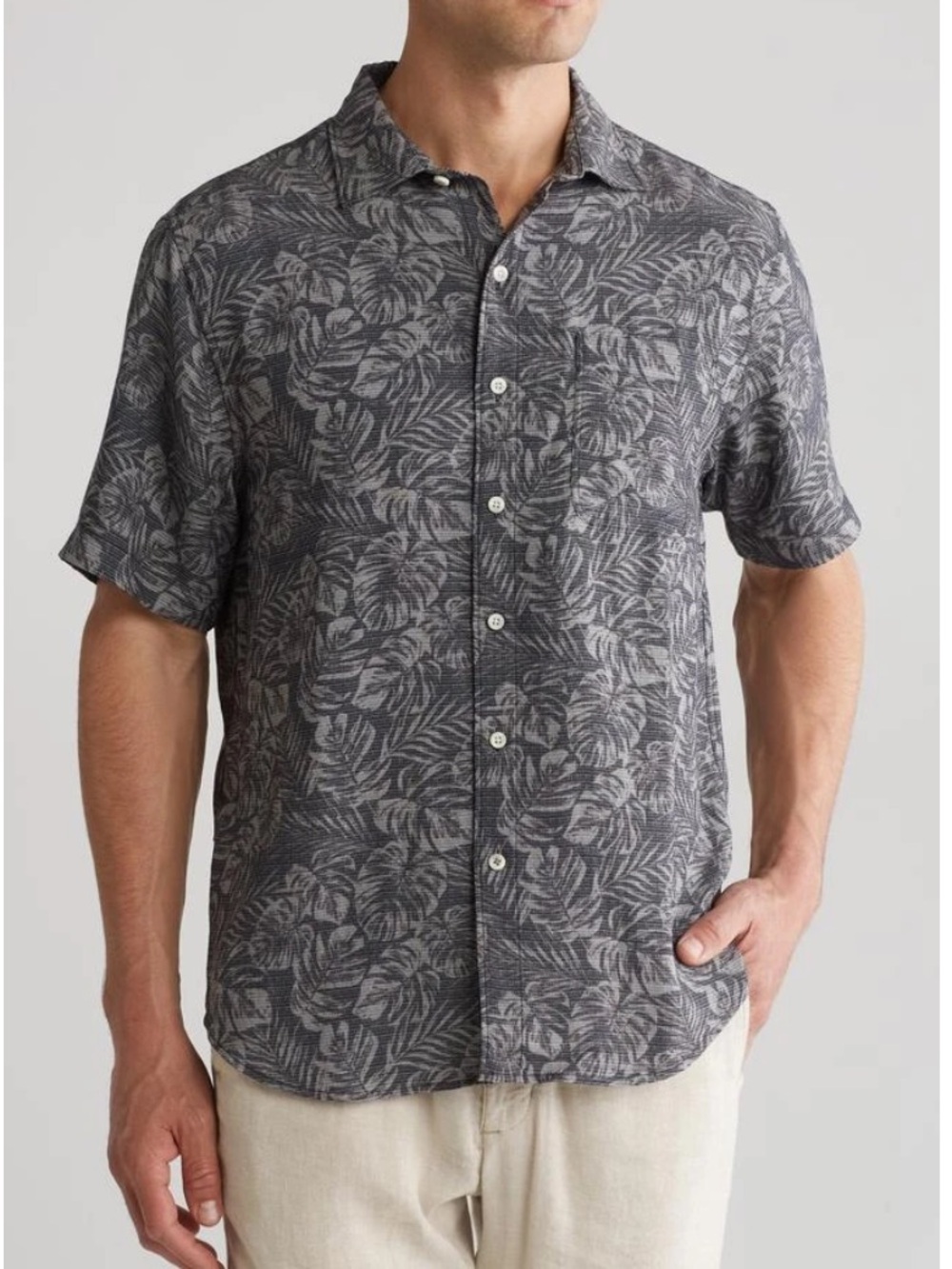 Tommy Bahama Men’s Fallen Leaves Tencel® Modal Blend Button-Down Shirt, Gray, L